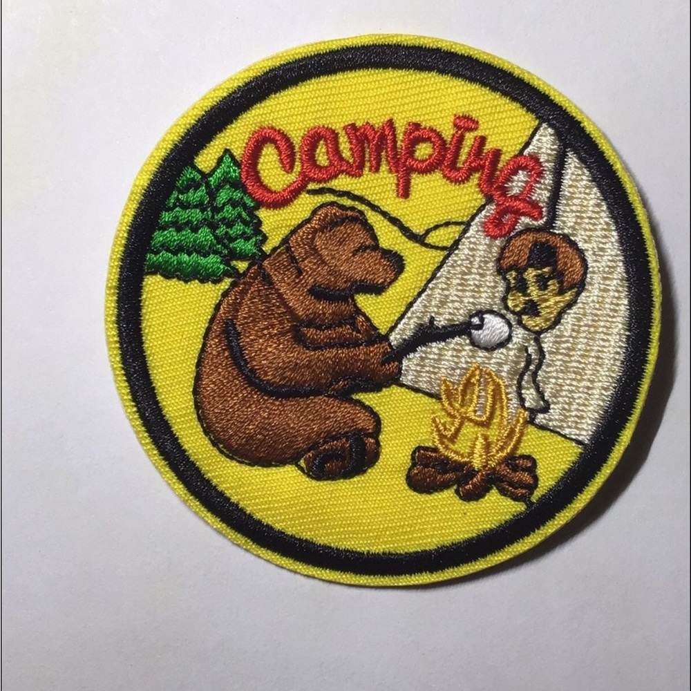 Tent camping with Bear iron on patch